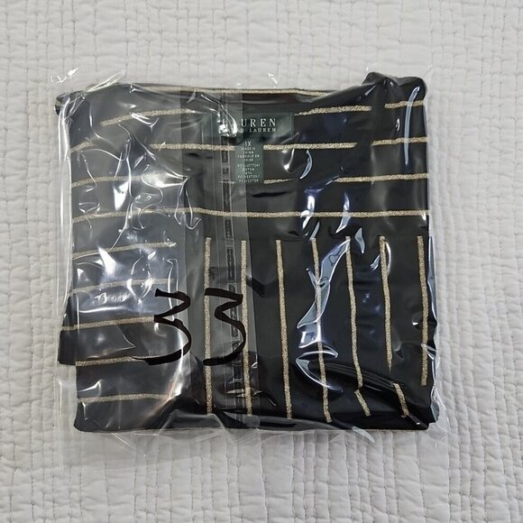 Lauren Ralph Lauren Green Label Top Size 1X Black & Gold Metallic Striped - Picture 14 of 14